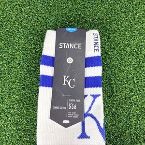 Stance KC Royals‎ White Blue Combed Cotton Crew Height Socks Men's Large